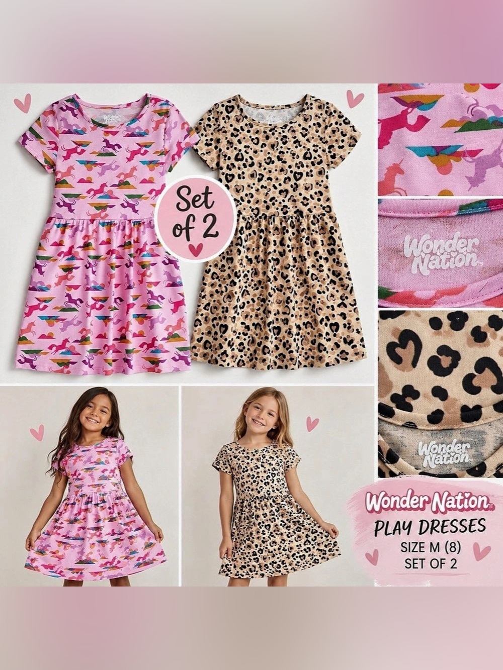 NWT Wonder Nation Girls Play Dress Short Sleeve Set of 2 Medium (8)